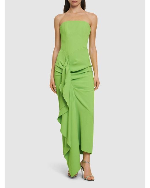 Solace London Green Thalia Woven Crepe Strapless Midi Dress