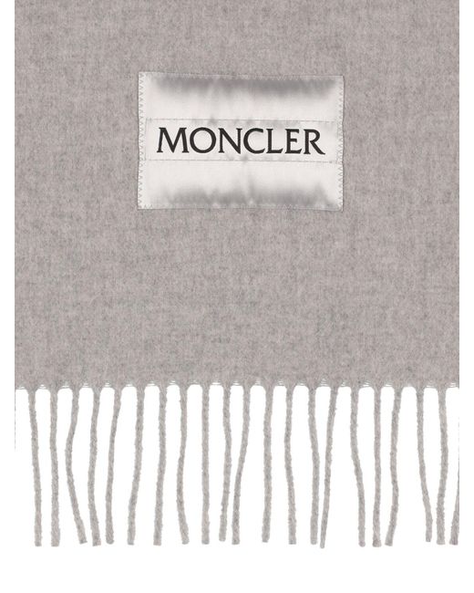 Moncler Gray Logo Wool Scarf for men