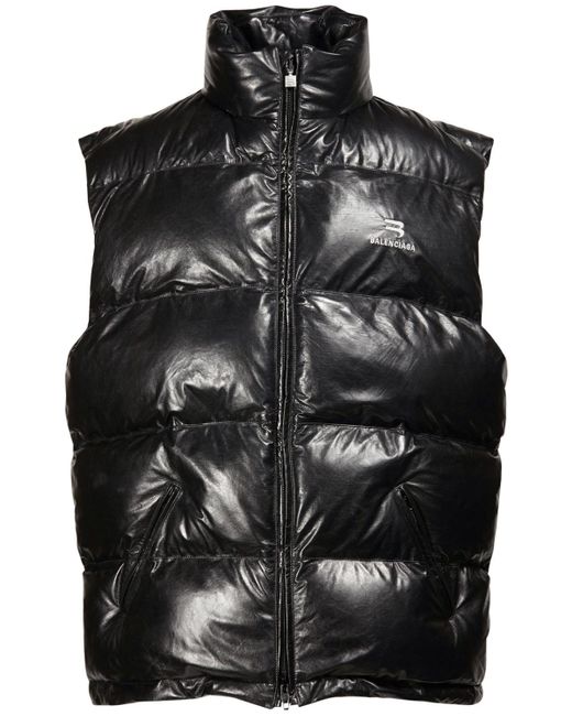 Balenciaga Black Leather Puffer Vest for men