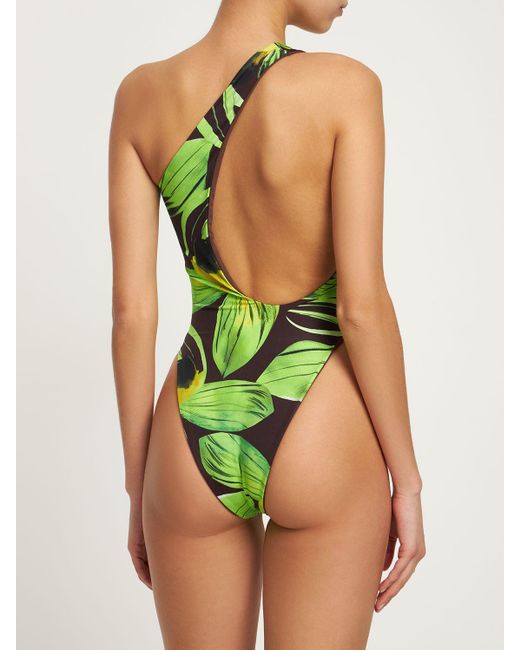 Louisa Ballou Green Plunge Printed Onepiece Swimsuit