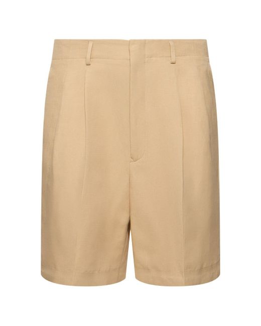 Loro Piana Natural Joetsu Pleated Linen & Silk Shorts for men