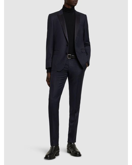 Dolce & Gabbana Blue Wool Pinpoint Tuxedo Suit for men