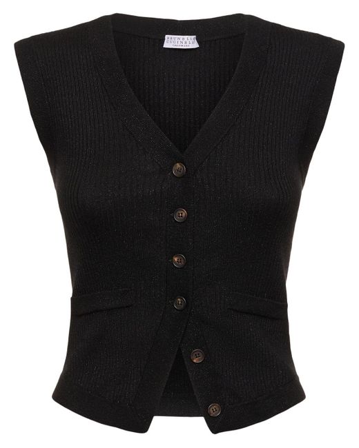 Brunello Cucinelli Black Rib Knit Cashmere Blend Vest