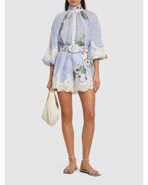 Zimmermann Blue Poly- Und Spitzenhemd Mit Print "everley"