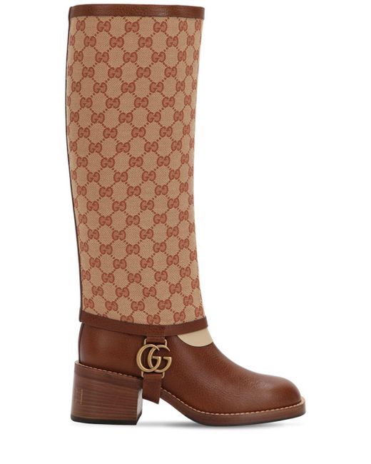Gucci Natural Leather Boot With GG Gaiter