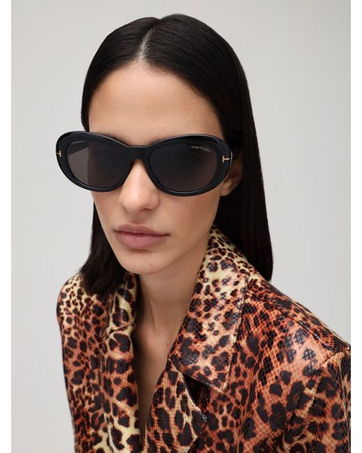 Tom Ford Elodie Oval Acetate Sunglasses in Black | Lyst