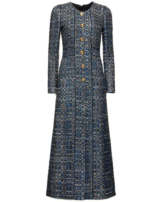Giambattista Valli Blue Tweed A-line Cotton Maxi Dress