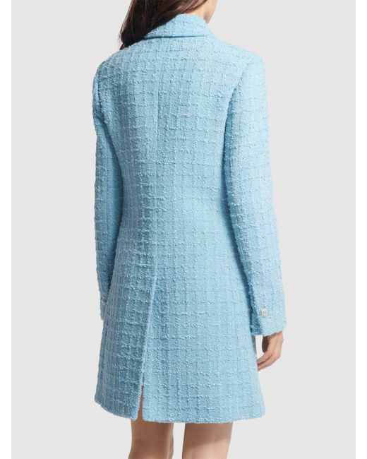 Manteau en tweed à double boutonnage Versace en coloris Blue