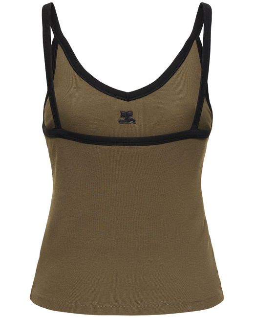 Contrast v-neck cotton tank top di Courreges in Brown