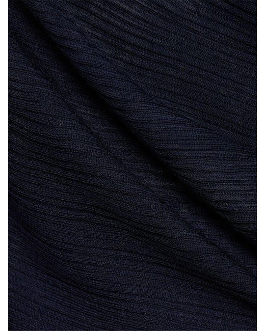 Theory Blue Asymmetric Ribbed Wool Blend Top
