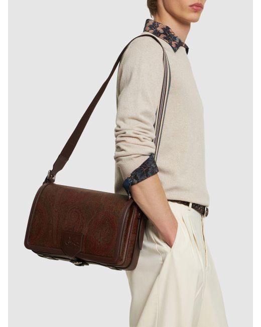 Etro Brown Paisley Cotton Messenger Bag for men