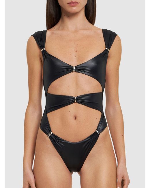 DSquared² Black Matte Lycra Cutout One Piece Swimsuit