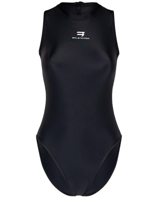 Balenciaga Black Racing Print Spandex One Piece Swimsuit