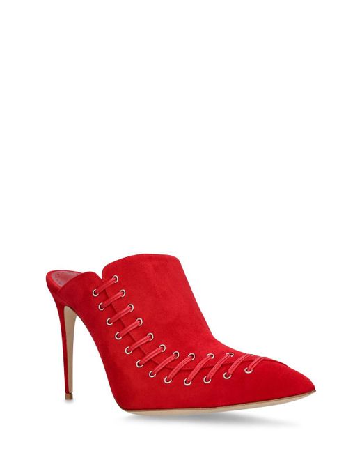 Manolo Blahnik Red 105Mm Dobre Suede Mules