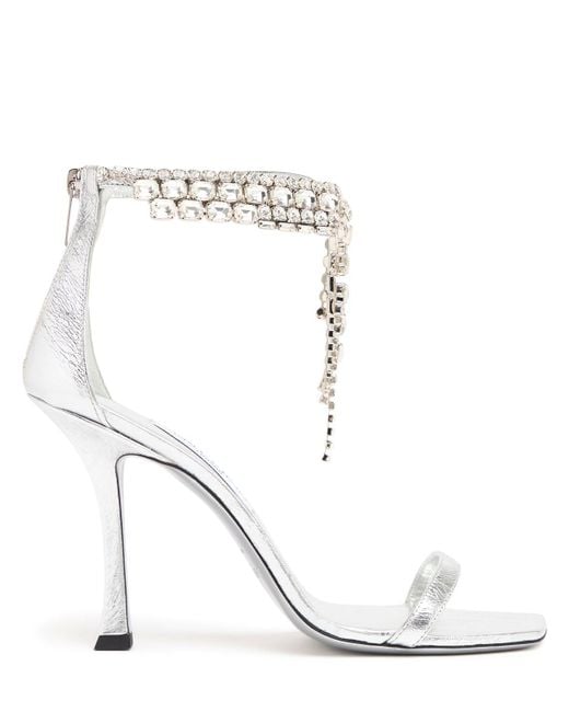 Jimmy Choo White 100Mm Verity Metallic Leather Sandals