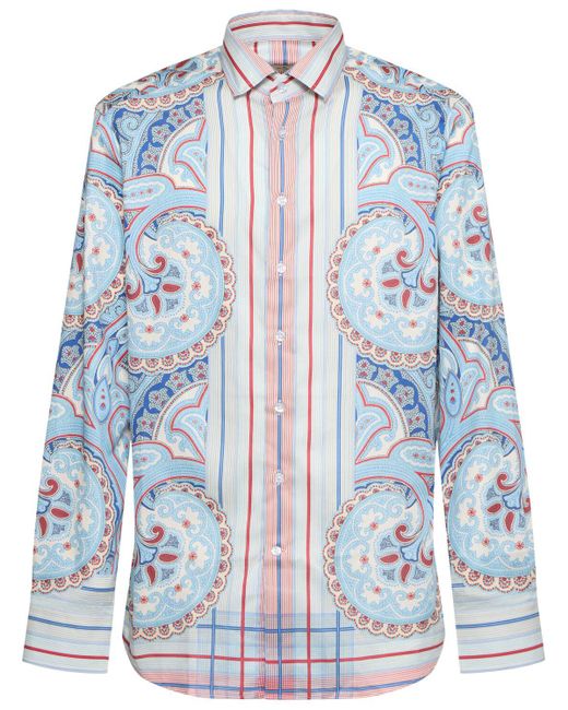 Etro Herren Bedrucktes Baumwollhemd in Blue für Herren