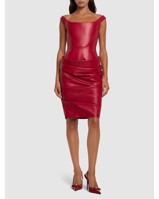 Versace レザーミニドレス Red