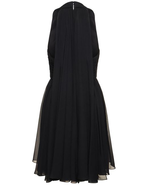 Elie Saab Black Pleated Silk Mini Dress