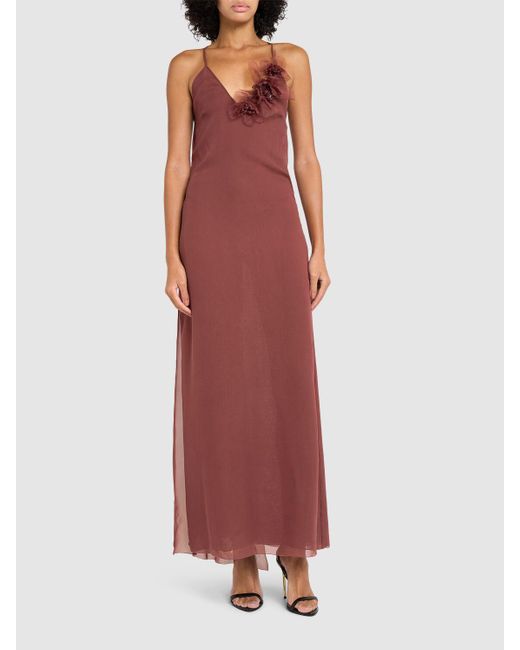 Blumarine Purple Langes Kleid Aus Seidentaft