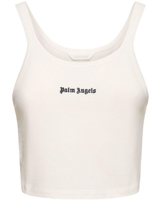Palm Angels Natural Classic Logo Cotton Tank Top
