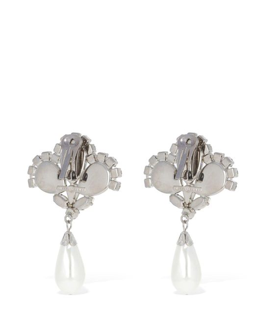 Alessandra Rich White Pearl Earrings W/ Pendant