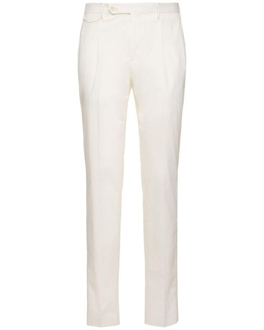 Pantalon en coton stretch à plis Tagliatore pour homme en coloris White