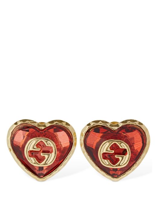 Gucci Multicolor Interlocking G & Crystal Heart Earrings