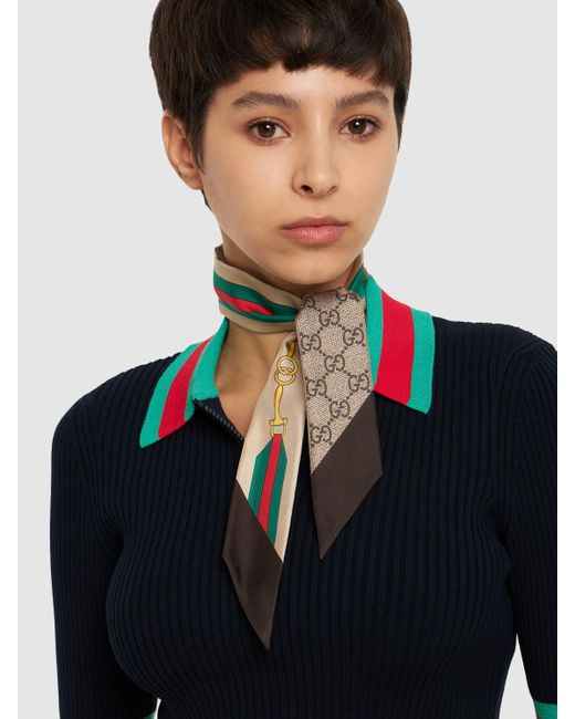 Gucci Natural Interlocking G Web Print Silk Neck Bow