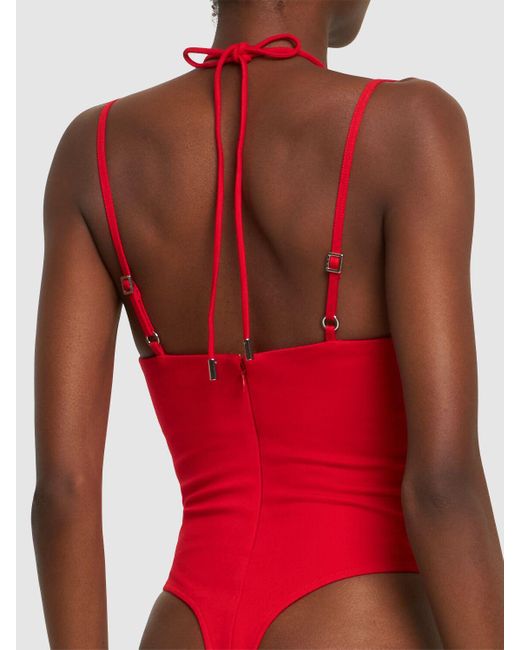 Area Red Embellished Star Cutout Bodysuit
