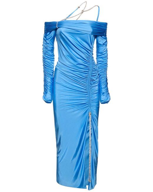 Zuhair Murad Blue Off-shoulder Jersey Midi Dress