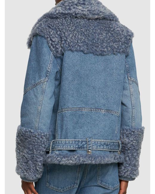 Chloé Blue Belted Denim & Shearling Jacket