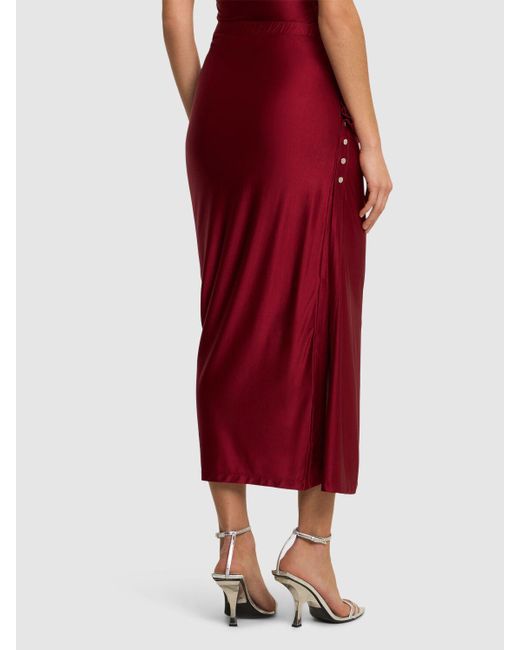 Rabanne Red Draped Viscose Blend Jersey Midi Skirt