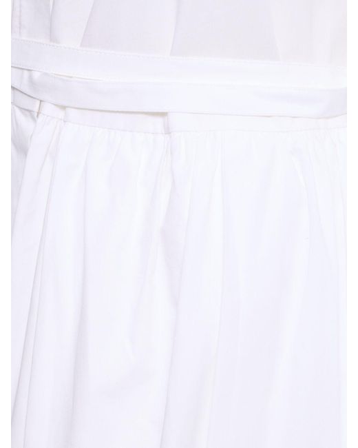 Patou White Poplin Pleated Shirt Midi Dress W/ Lace