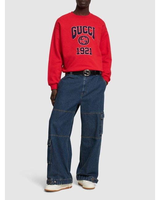 Gucci Red Light Cotton Crewneck Sweatshirt for men