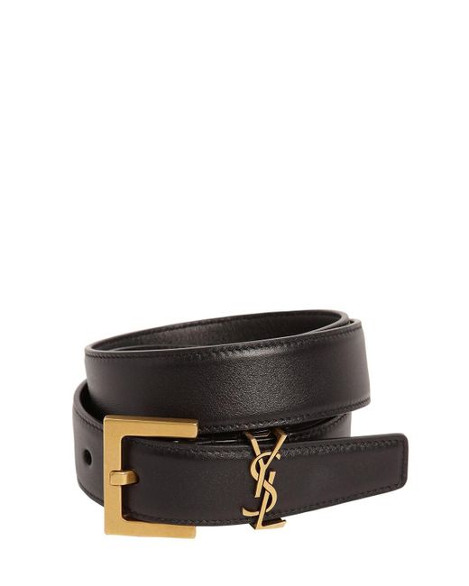 Saint Laurent 3cm Monogram Leather Belt in Black - Lyst