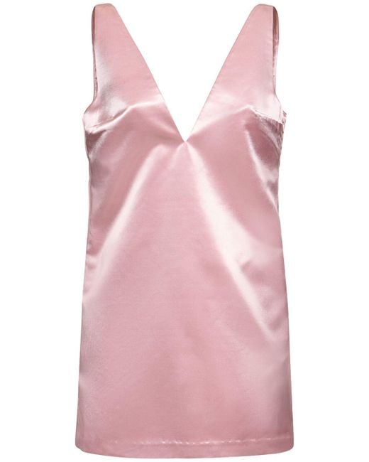 Staud Pink Teagan Tech Satin V-Neck Mini Dress