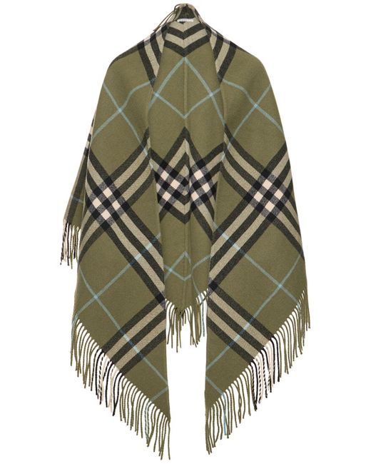 Scialle in lana giant check / frange di Burberry in Green