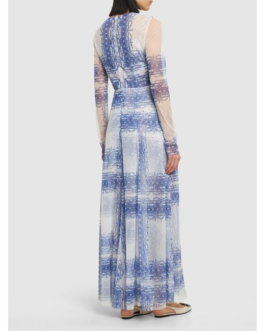 Philosophy Di Lorenzo Serafini Blue Printed Tulle Long Dress