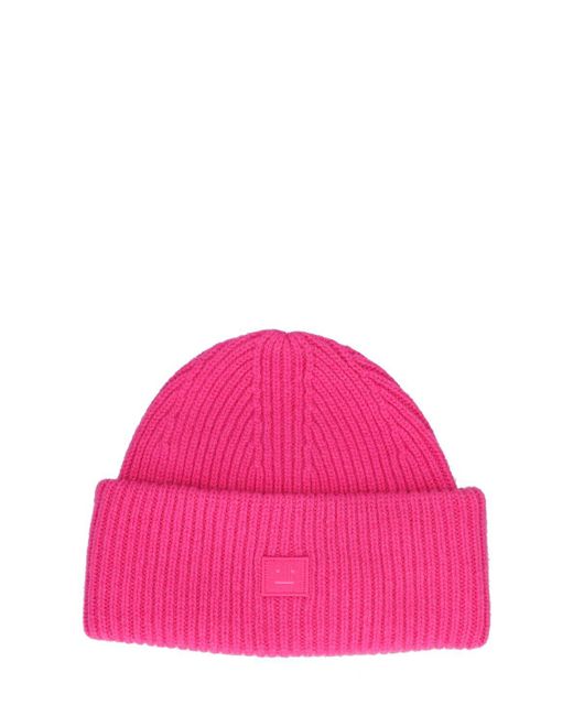 Cappello beanie pana face in lana di Acne in Pink da Uomo
