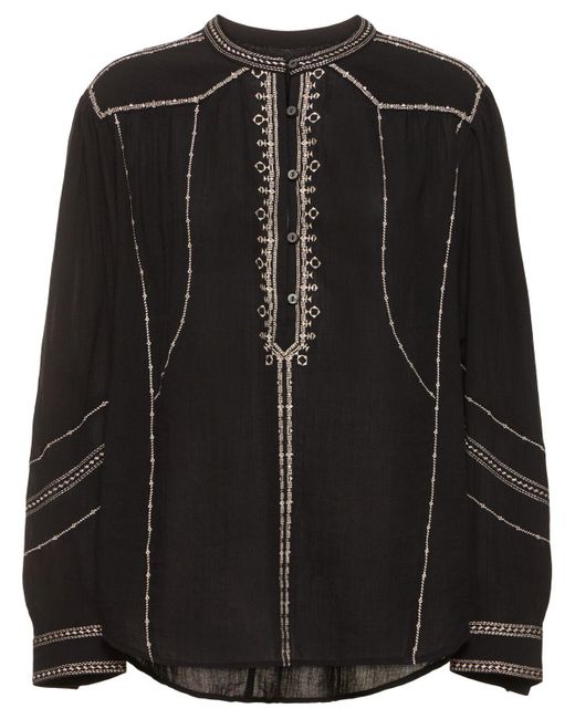 Isabel Marant Black Pelson Embroidered Cotton Shirt