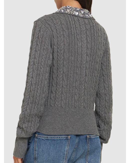 Des Phemmes Gray Embellished Cable Knit Polo Sweater