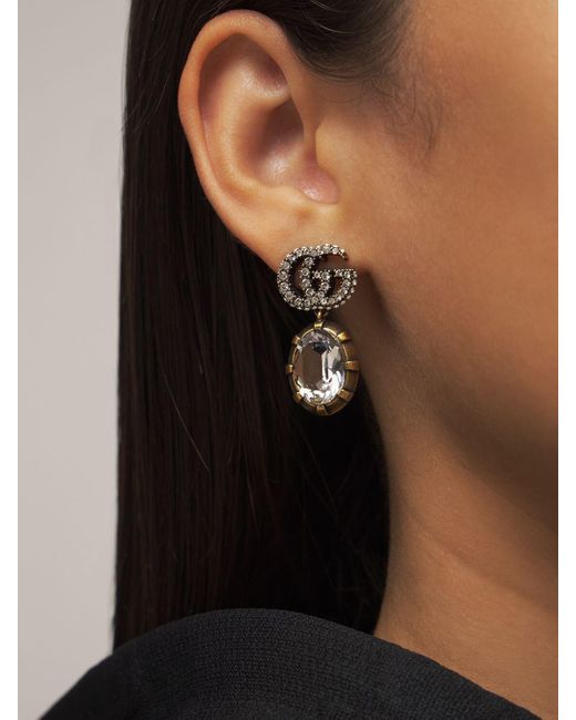 Gucci GG Crystal Drop Earrings in 