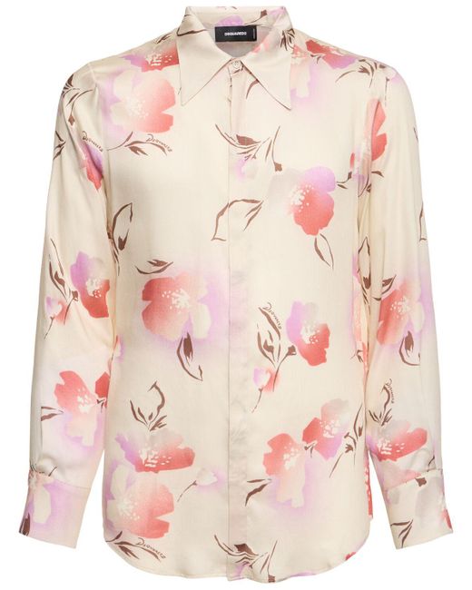 DSquared² Pink Floral Printed Viscose Shirt for men