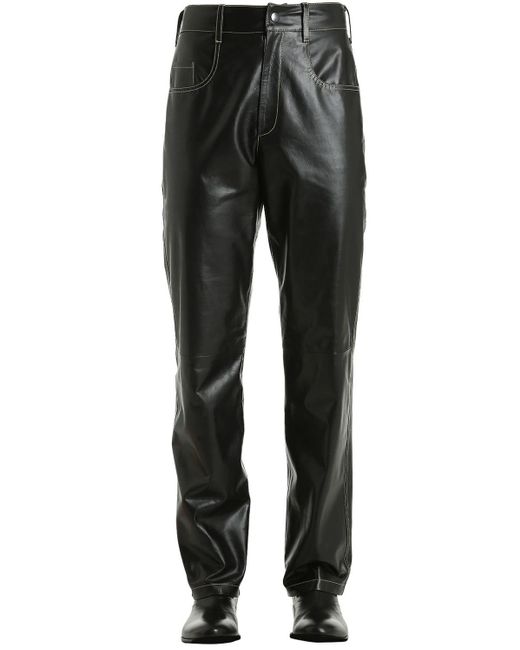 Vejas Black Leather Pants W/ Contrasting Stitching for men