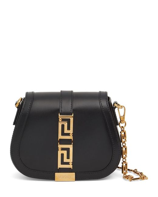 Versace Mini Greca Goddess Leather Shoulder Bag in Black | Lyst