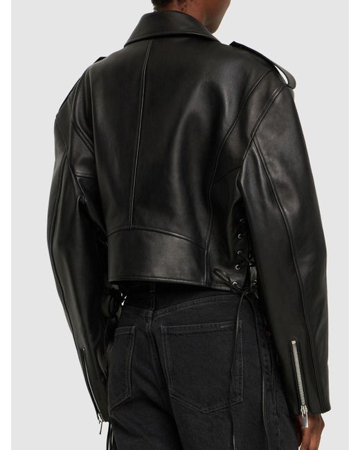 Magda Butrym Black Leather Cropped Biker Jacket