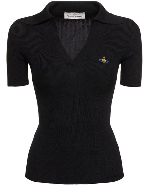 Vivienne Westwood Black Marina Cotton Knit Short Sleeve Polo
