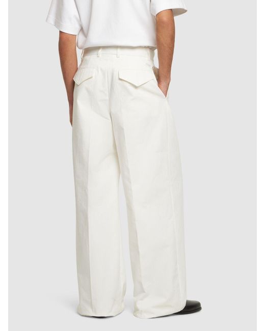 Pantalones anchos de gabardina de algodón Jil Sander de hombre de color White