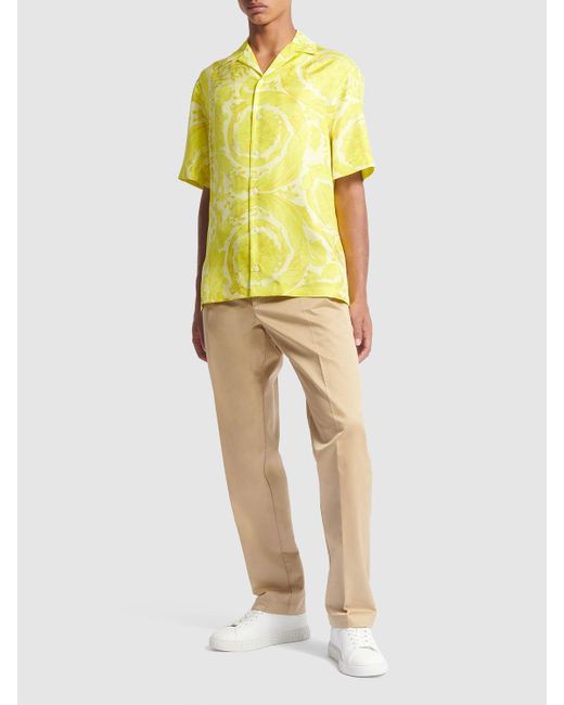 Versace Yellow Barocco Print Silk Twill Shirt for men