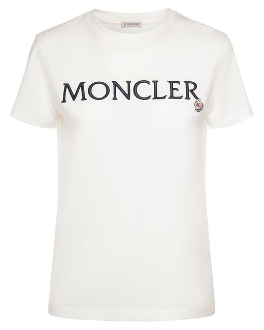 Moncler White T-shirt Aus Bio-baumwolle Mit Logostickerei